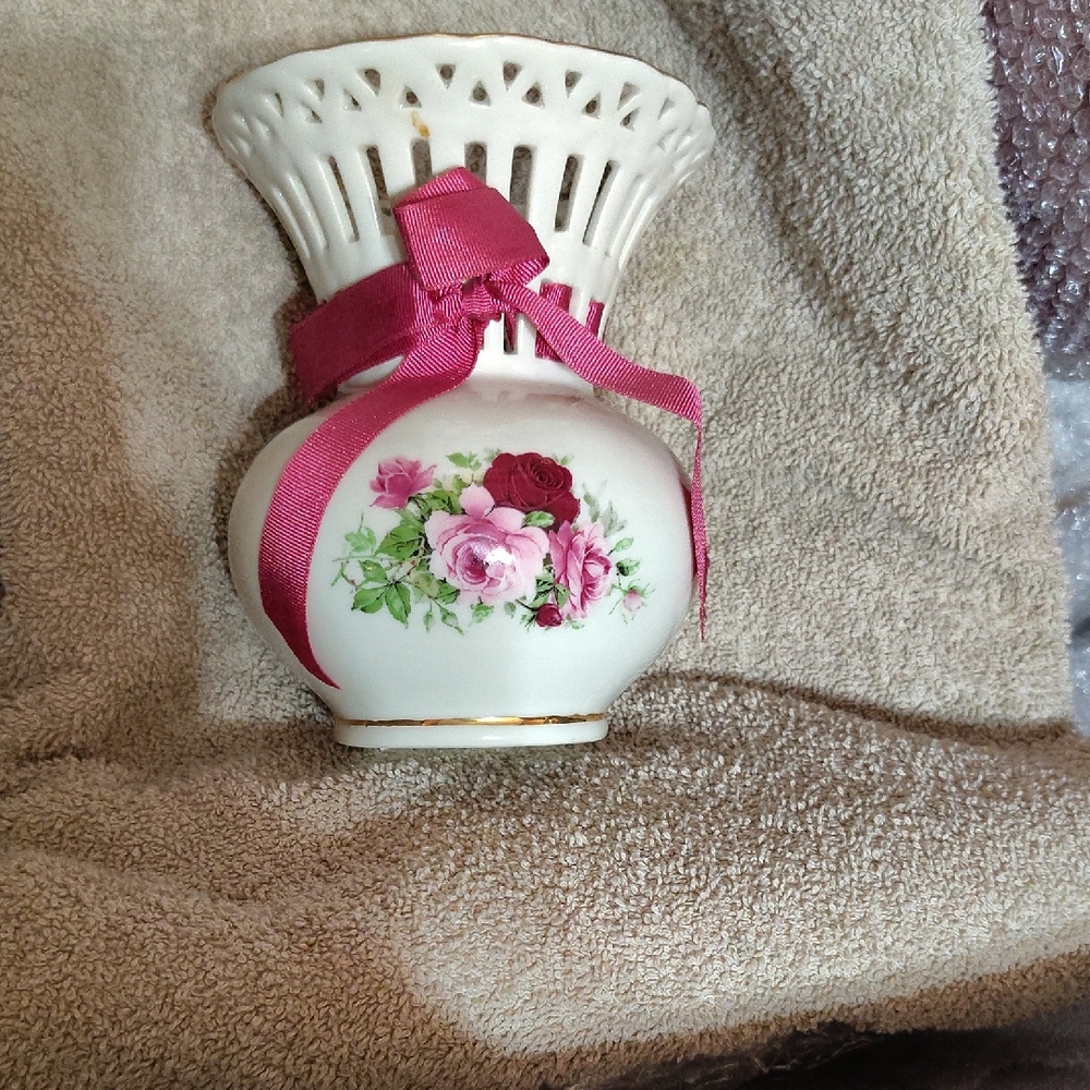 Charming Ceramic Vase with Pink Floral Design